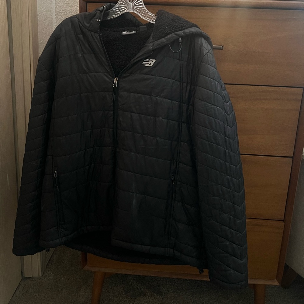 NEW BALANCE Black Puffer Sherpa Lined Hooded Tech Jacket